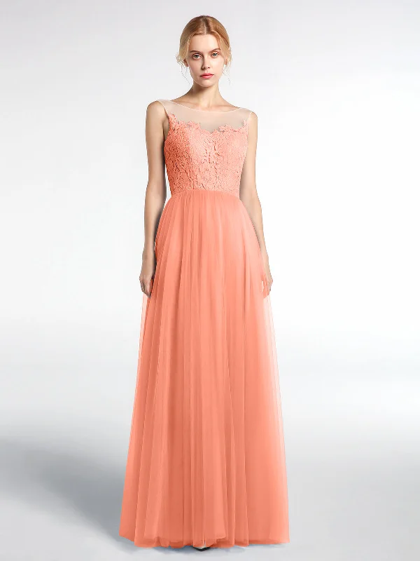Illusion Neckline Lace and Tulle Maxi Dress-Sunset Fashionable Open-Back Maxi Dress