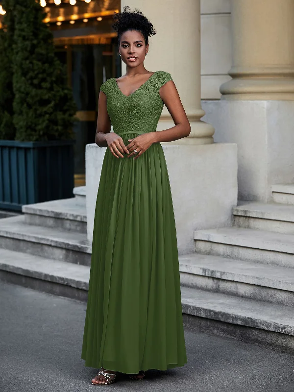 Lace and Chiffon Maxi Dress with Cap Sleeves-Moss Fashionable Off-Shoulder Maxi Dress Lace and Chiffon Maxi Dress with Cap Sleeves-Moss Fashionable Off-Shoulder Maxi Dress