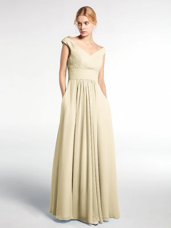Off shoulder V-neck Maxi Dress with Pockets-Champagne Fashionable Open-Back Maxi Dress Off shoulder V-neck Maxi Dress with Pockets-Champagne Fashionable Open-Back Maxi Dress