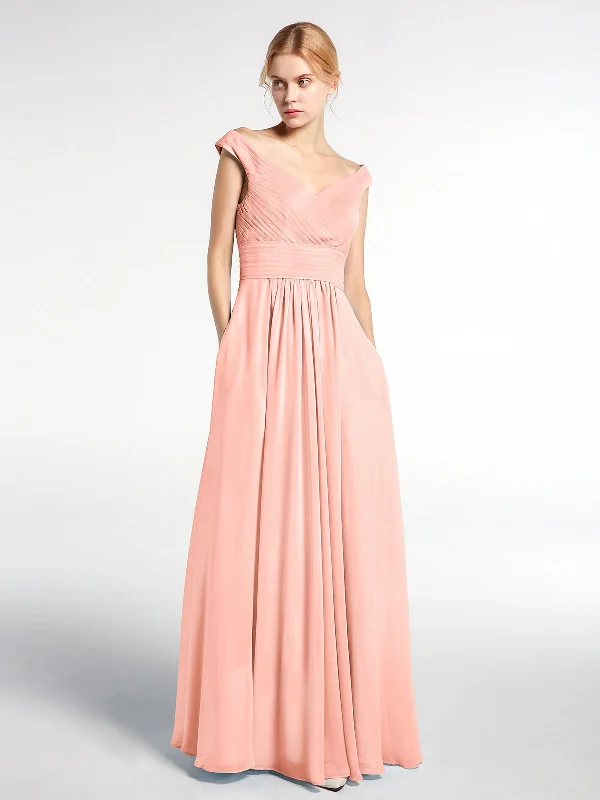 Off shoulder V-neck Maxi Dress with Pockets-Coral Comfortable Long-Sleeve Maxi Dress Off shoulder V-neck Maxi Dress with Pockets-Coral Comfortable Long-Sleeve Maxi Dress