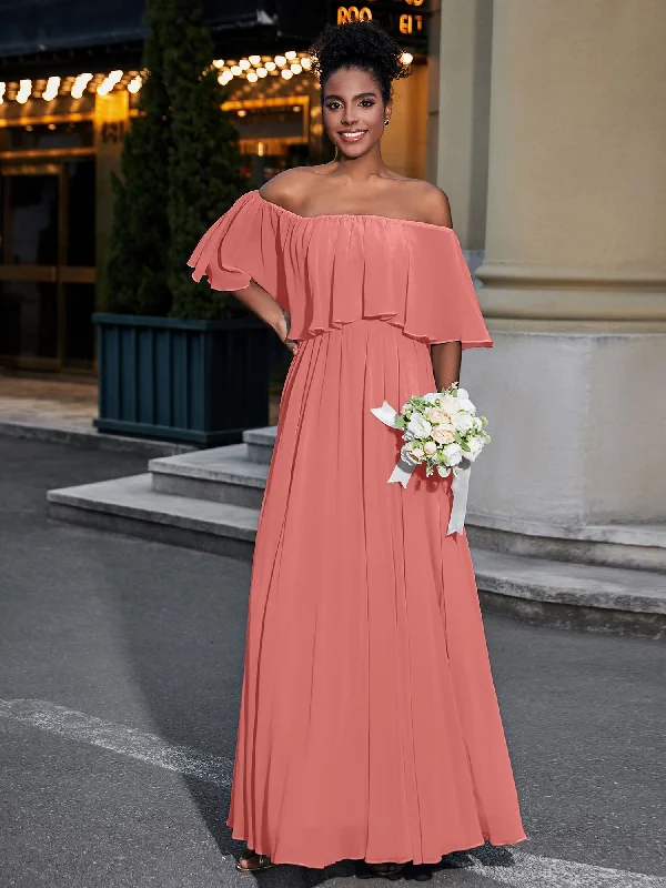 Off the Shoulder Ruffles Chiffon Maxi Dress-Sunset Fashionable High-Waist Maxi Dress Off the Shoulder Ruffles Chiffon Maxi Dress-Sunset Fashionable High-Waist Maxi Dress
