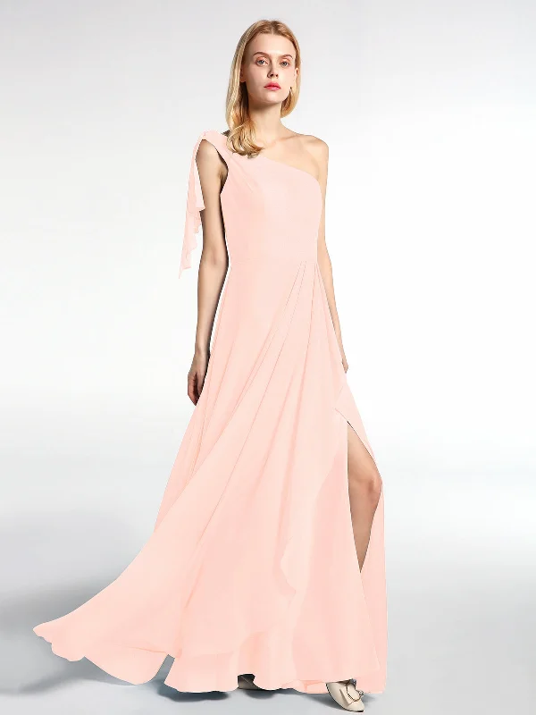 One Shoulder Chiffon Maxi Dress with Cascade-Pearl Pink Stylish Empire Waist Maxi Dress One Shoulder Chiffon Maxi Dress with Cascade-Pearl Pink Stylish Empire Waist Maxi Dress