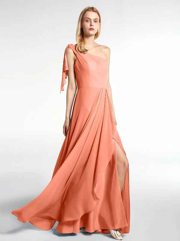 One Shoulder Chiffon Maxi Dress with Cascade-Sunset Cozy Wrap Maxi Dress