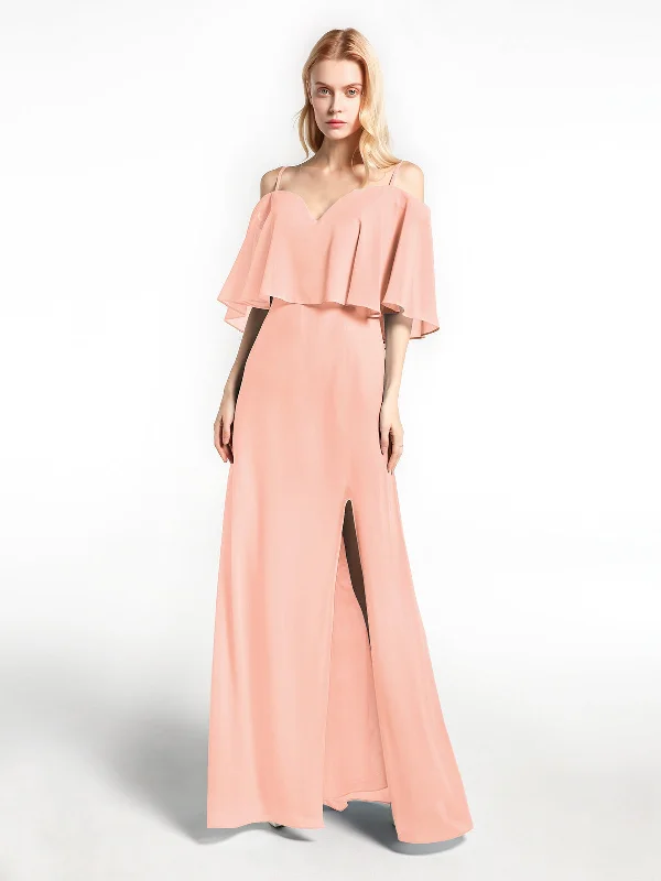 Ruffled Cold Shoulder Maxi Dress with Flounce Overlay Coral Fashionable Faux Wrap Maxi Dress Ruffled Cold Shoulder Maxi Dress with Flounce Overlay Coral Fashionable Faux Wrap Maxi Dress