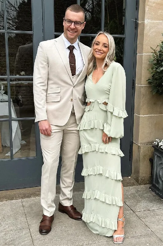 Sage Green V-Neck Ruffle Maxi Dress with Balloon Sleeves Fashionable Sleeveless Maxi Dress Sage Green V-Neck Ruffle Maxi Dress with Balloon Sleeves Fashionable Sleeveless Maxi Dress