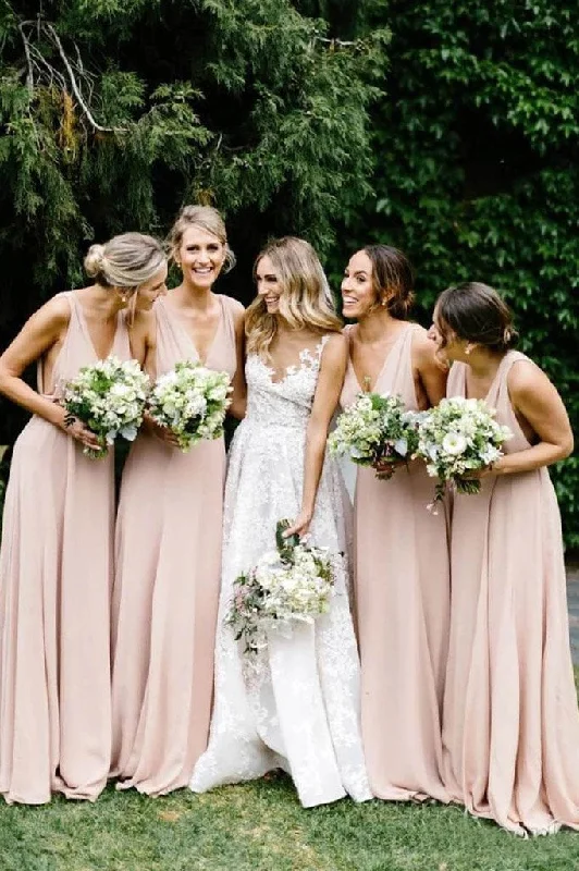 Simple V Neck Light Pink Bridesmaid Dresses Cheap Long Chiffon Maxi Dress WK586 Fashionable Button-Down Maxi Dress Simple V Neck Light Pink Bridesmaid Dresses Cheap Long Chiffon Maxi Dress WK586 Fashionable Button-Down Maxi Dress