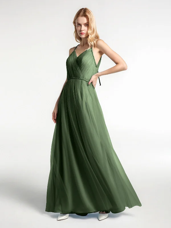 Twist Straps Tulle Maxi Dress with V Neckline Olive Green Elegant Wraparound Maxi Dress Twist Straps Tulle Maxi Dress with V Neckline Olive Green Elegant Wraparound Maxi Dress