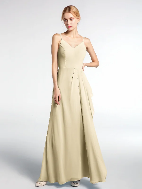 V-neck Chiffon Simple Maxi Dress with Spaghetti Straps-Champagne Elegant Silk Maxi Dress V-neck Chiffon Simple Maxi Dress with Spaghetti Straps-Champagne Elegant Silk Maxi Dress