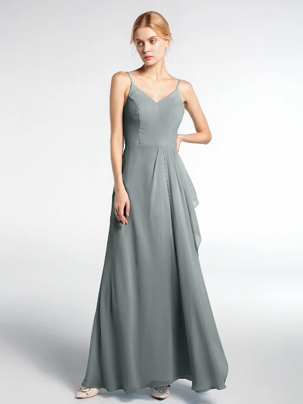 V-neck Chiffon Simple Maxi Dress with Spaghetti Straps-Steel Grey Trendy Short Sleeve Maxi Dress V-neck Chiffon Simple Maxi Dress with Spaghetti Straps-Steel Grey Trendy Short Sleeve Maxi Dress