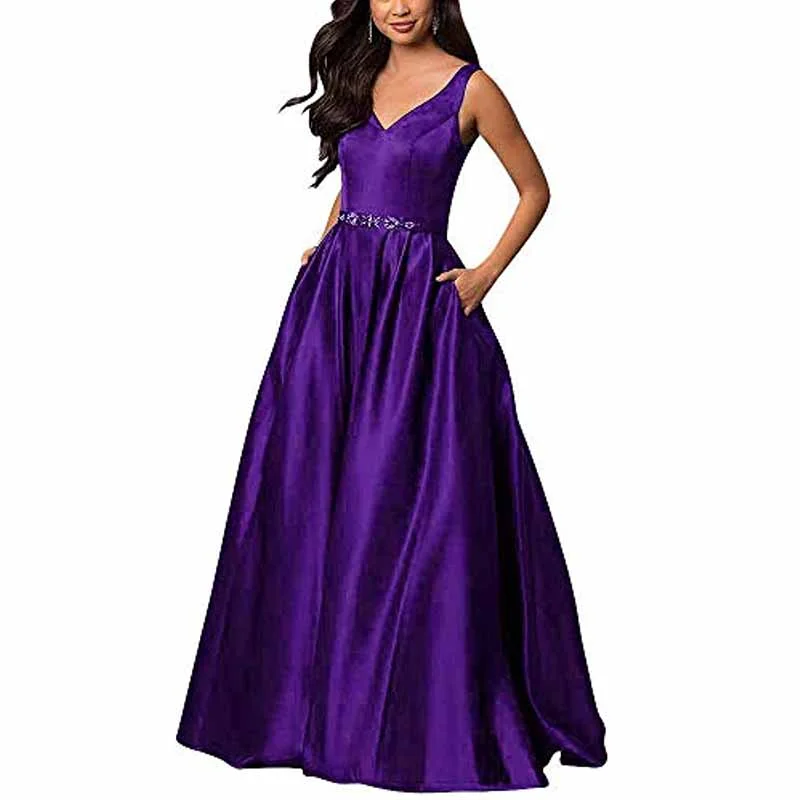 Women's Satin Bridesmaid Dress With Pocket Long Formal Evening Party Maxi Dress Comfortable Satin Maxi Dress Women's Satin Bridesmaid Dress With Pocket Long Formal Evening Party Maxi Dress Comfortable Satin Maxi Dress