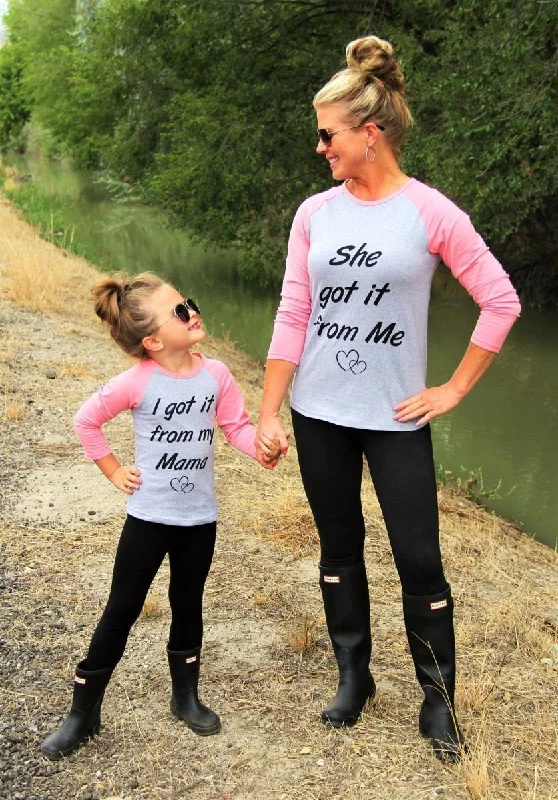 Mother and Daughter Matching Full Sleeves Printed Letters T- shirt Collared Crew Neck Turtle Neck Mother and Daughter Matching Full Sleeves Printed Letters T- shirt Collared Crew Neck Turtle Neck