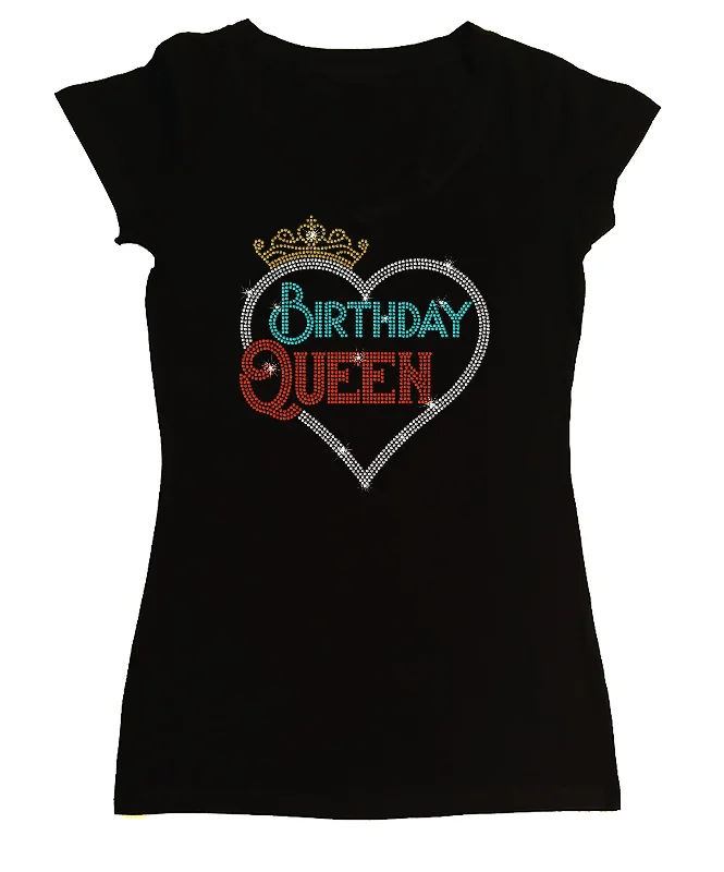 Women's Rhinestone Fitted Tight Snug Shirt Birthday Queen with Heart and Crown Birthday Bling Chenille Blend Fleece Blend Nylon Blend Women's Rhinestone Fitted Tight Snug Shirt Birthday Queen with Heart and Crown Birthday Bling Chenille Blend Fleece Blend Nylon Blend