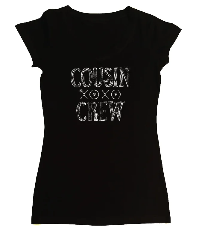 Women's Rhinestone Fitted Tight Snug Shirt Cousin Crew with XOXO - Hugs & Kisses Boxy Fit Fitted Loose Women's Rhinestone Fitted Tight Snug Shirt Cousin Crew with XOXO - Hugs & Kisses Boxy Fit Fitted Loose