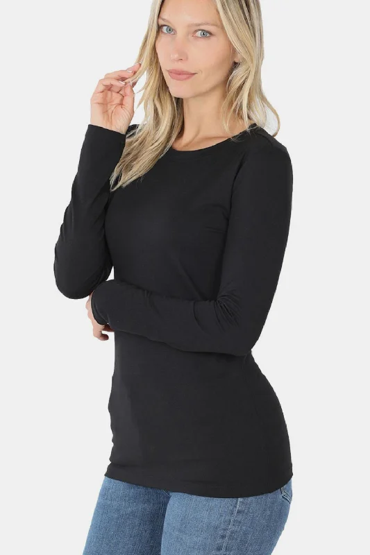 Zenana Ful Size Brushed Microfiber Long Sleeve Round Neck T-Shirt Spandex Blend Rayon Blend Denim Blend Zenana Ful Size Brushed Microfiber Long Sleeve Round Neck T-Shirt Spandex Blend Rayon Blend Denim Blend