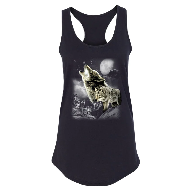 Zexpa Apparel™ Wolves Wildness Howling Full Moon Women's Racerback Wolf the Mountain Shirt Embroidered Appliqued Beaded Zexpa Apparel™ Wolves Wildness Howling Full Moon Women's Racerback Wolf the Mountain Shirt Embroidered Appliqued Beaded