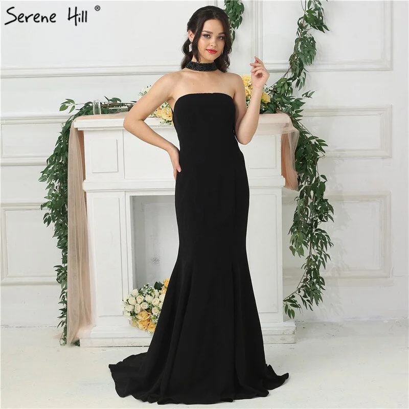 On Sale no return no refundSale 2024 Black  Sexy Prom Dresses Halter Simple Jersey Formal  Evening Gowns Long  Serene Hill LA6688