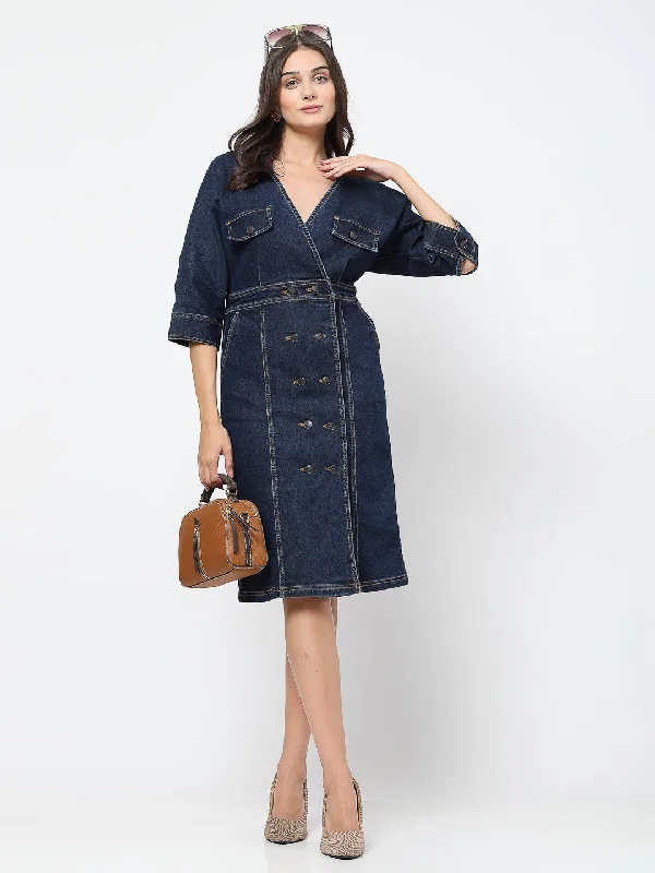 A line Denim Dress with Flap Pockets