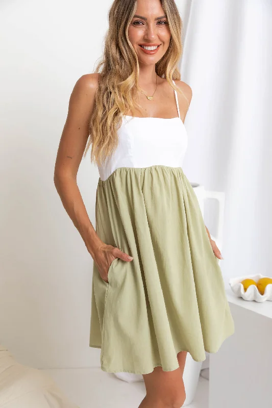 Amelia Scallop Dress - Sage Green