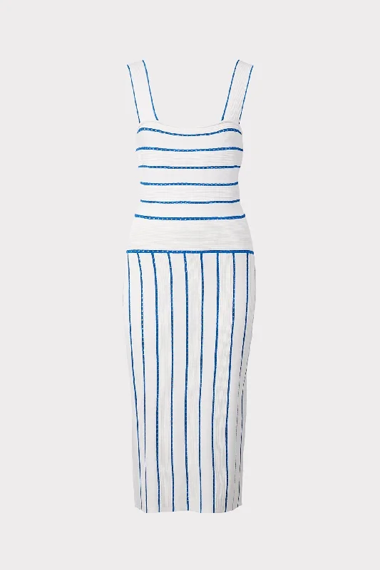 Bicolor Stripe Fit & Flounce Dress