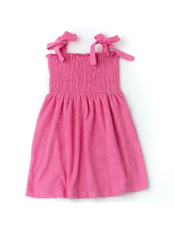 Bright Pink Smocked Terry Dress