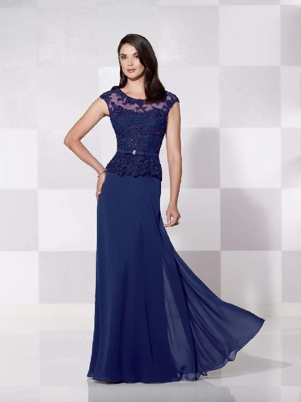 Cameron Blake by Mon Cheri - Appliqued Peplum Long Dress 115613