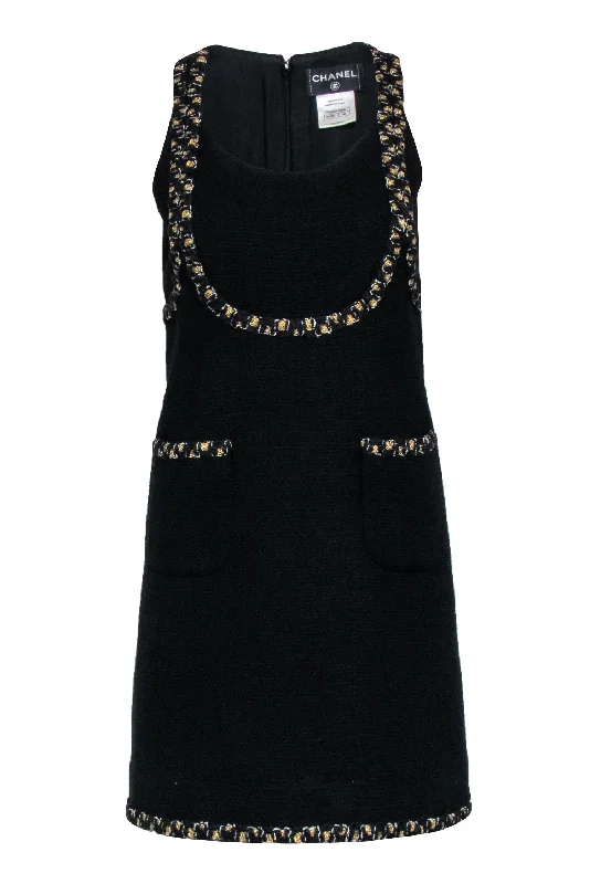 Chanel - Black Tweed Jumper Dress w/ Gold Metallic Accents Sz 36
