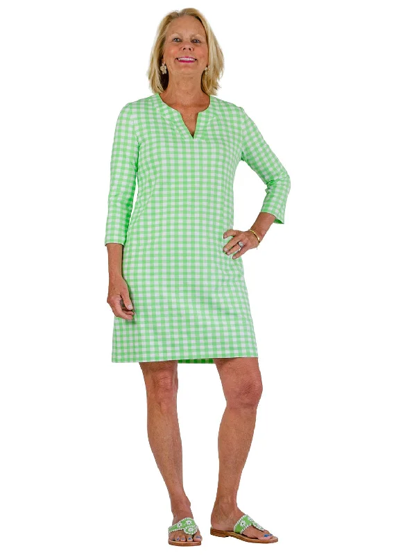 Lucille Dress 3/4 Sleeve - Gingham Check Green