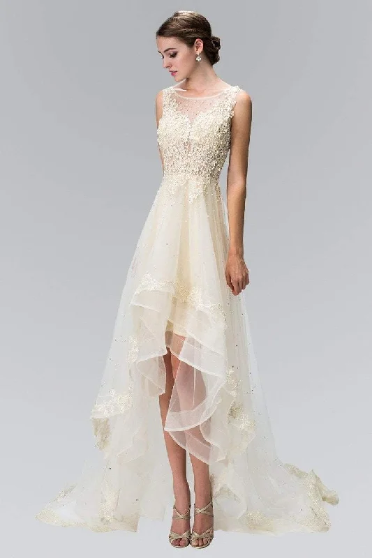 Elizabeth K GL1426- Bridal Embellished Bateau High Low Dress