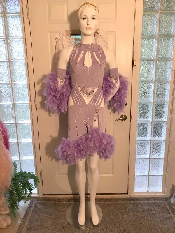 Orchid Latin-Rhythm Dress with Feathers-Flirtatious