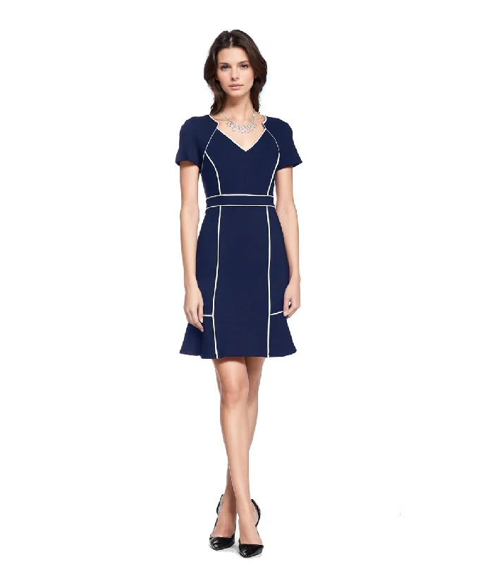 FOCUS by Shani — Contrast Tulip Hem Dress in Navy