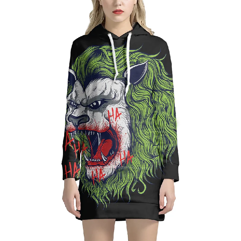 Lion Joker Print Pullover Hoodie Dress