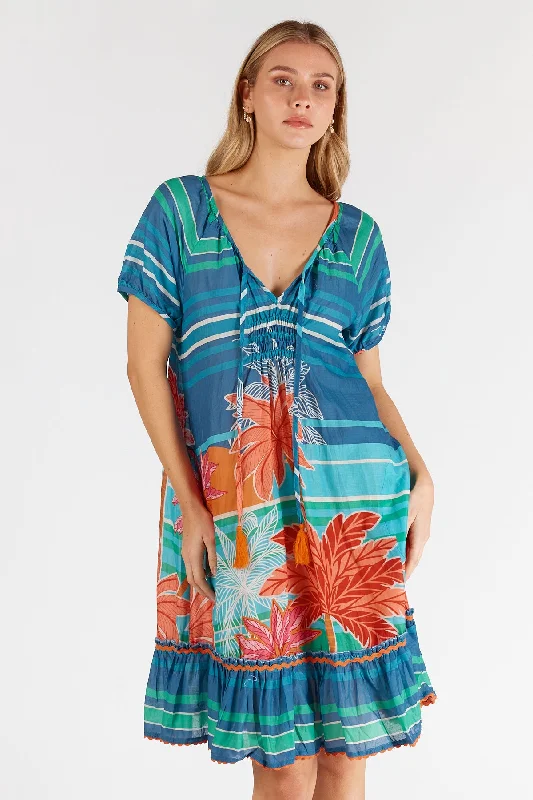 LulaLife Isla Shirred Dress Ocean