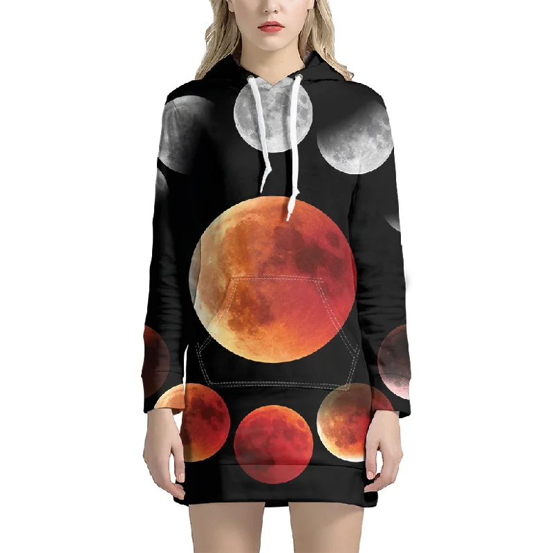 Lunar Eclipse Cycle Print Pullover Hoodie Dress
