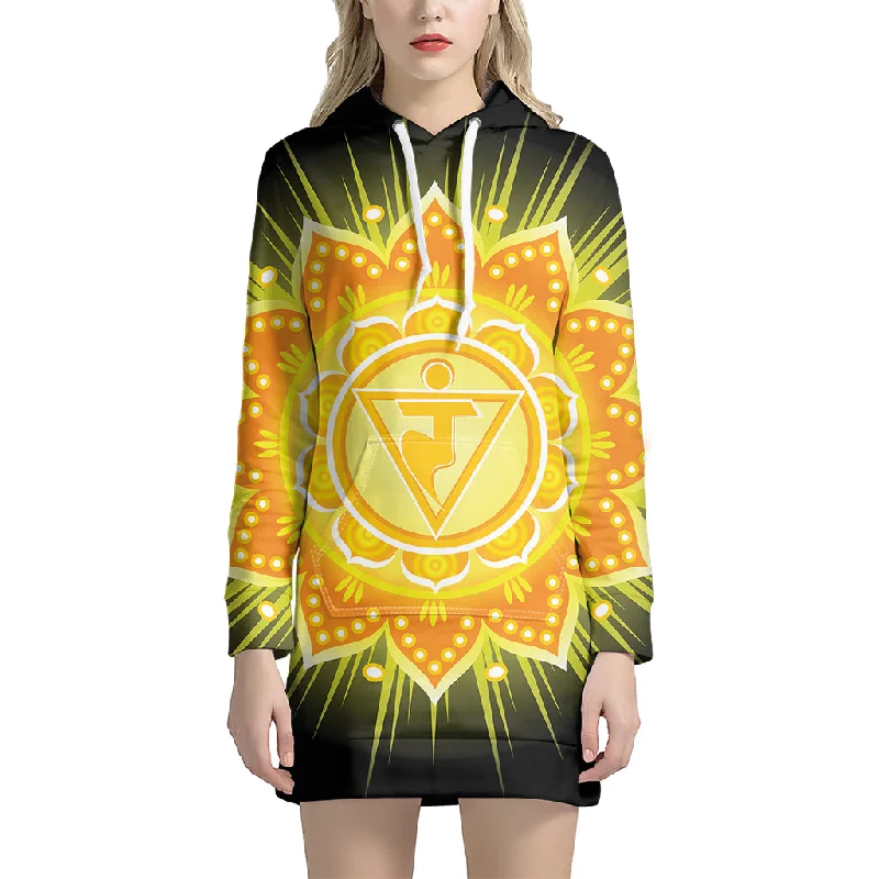 Manipura Chakra Mandala Print Pullover Hoodie Dress