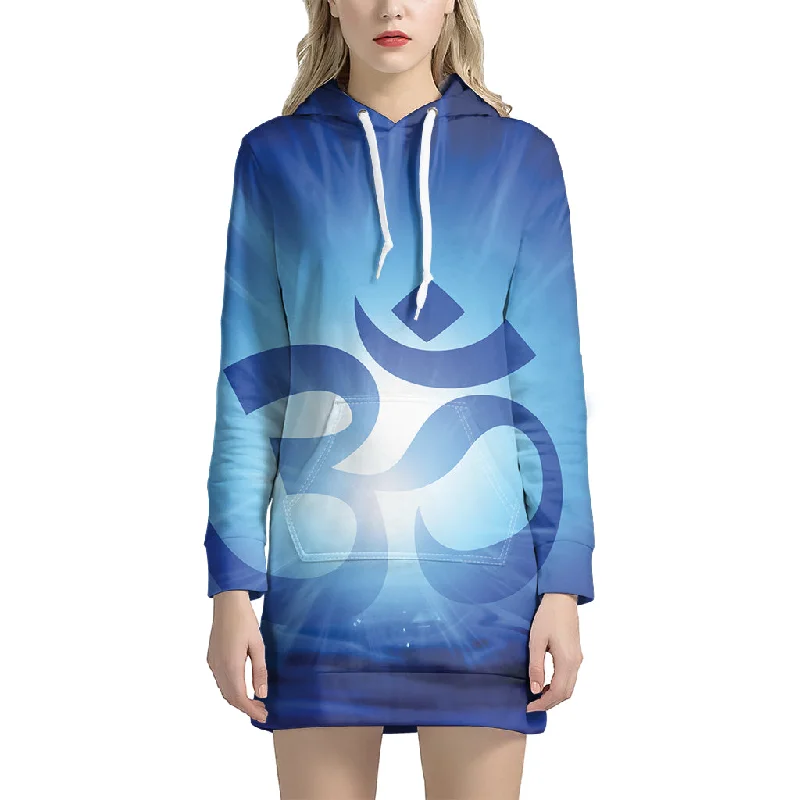 Mantra Om Print Pullover Hoodie Dress