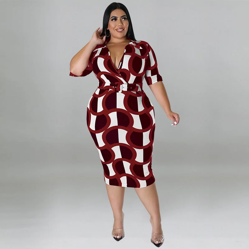 Plus Size Women Summer Business Wear Sexy Sheath Multi Color Dress