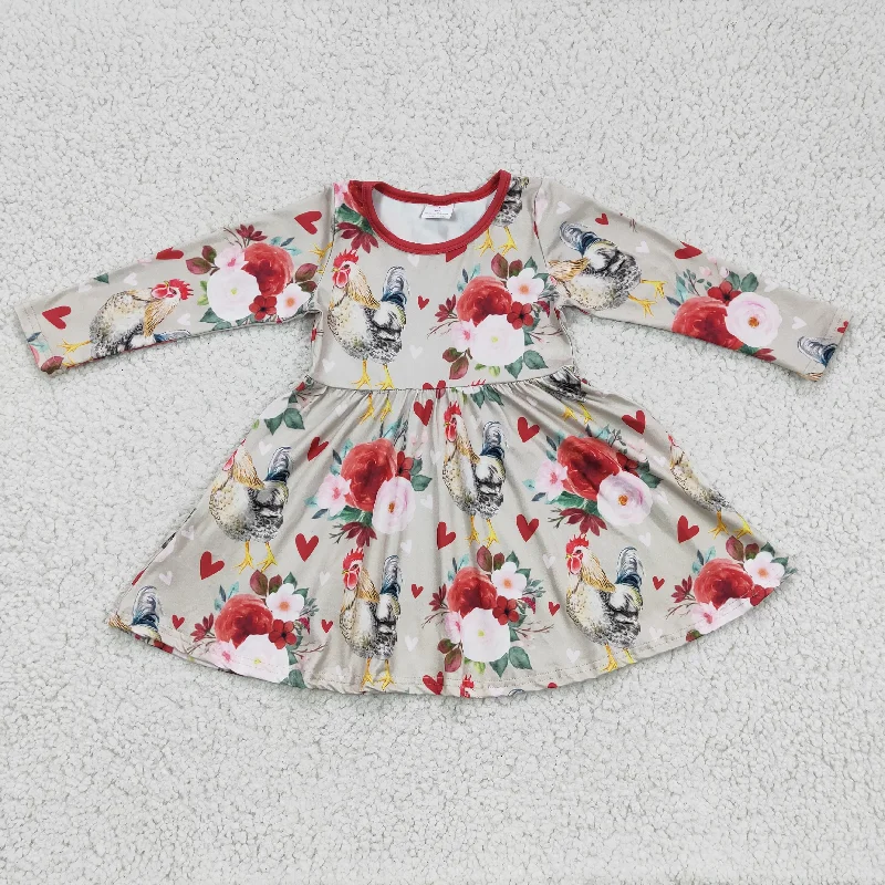 5.5 red flower and chicken girls dress