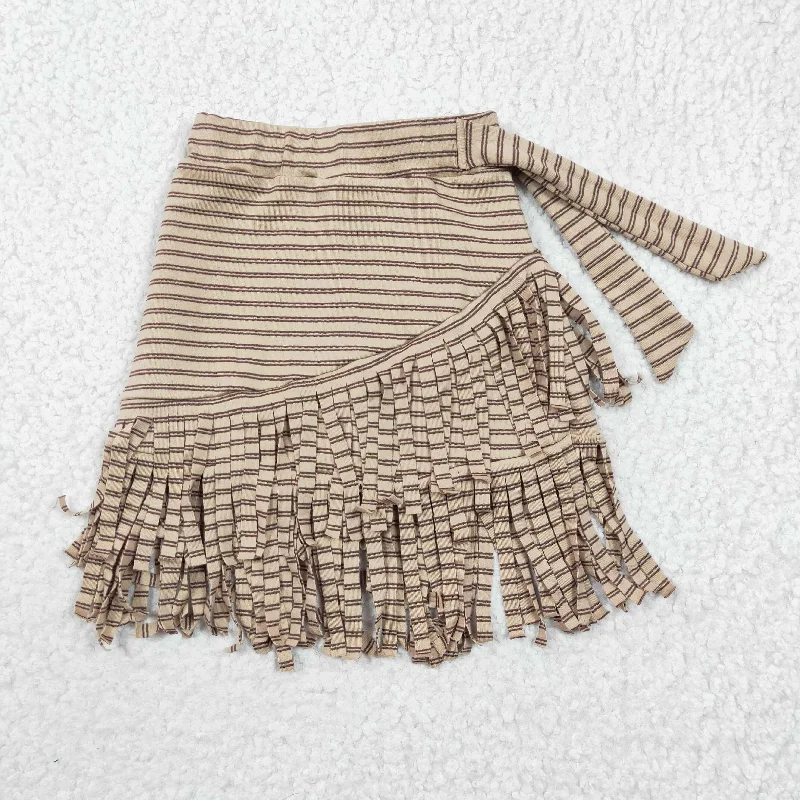 brown stripe tassel girls dress