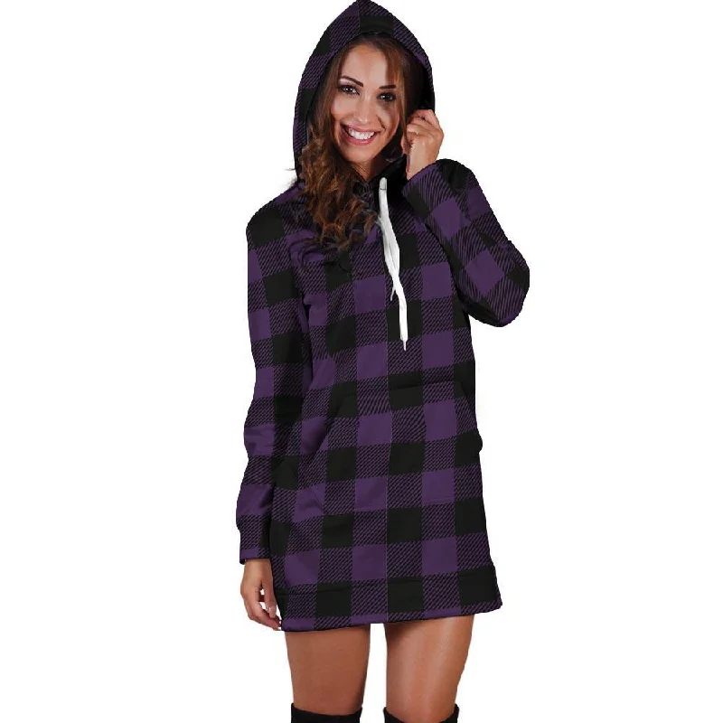 Purple Buffalo Plaid Hoodie Dress