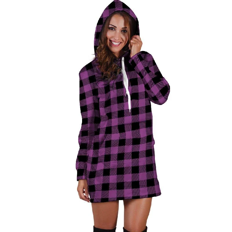 Purple Plaid Hoodie Dress