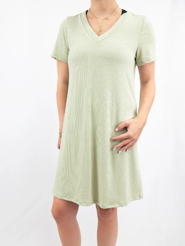 Rib Knit V-Neck Basic Dress