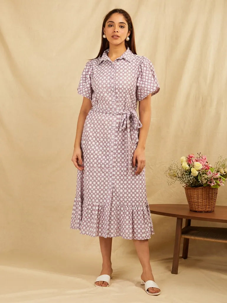 Lilac Cotton Schiffli Lilac Broadries Long Dress
