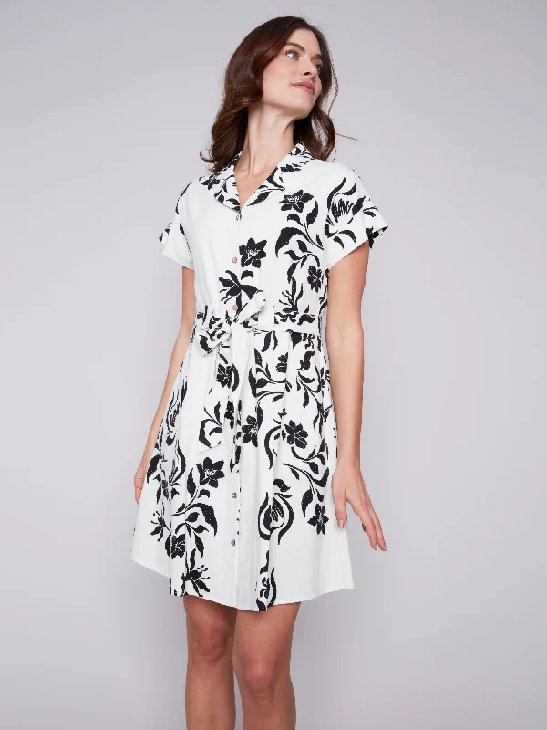 Short-Sleeved Button-Front Dress