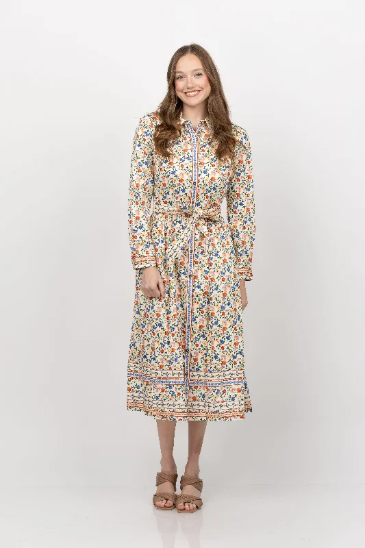 Shoshanna Kaitlyn Dress in Ivory/Peach/Blue