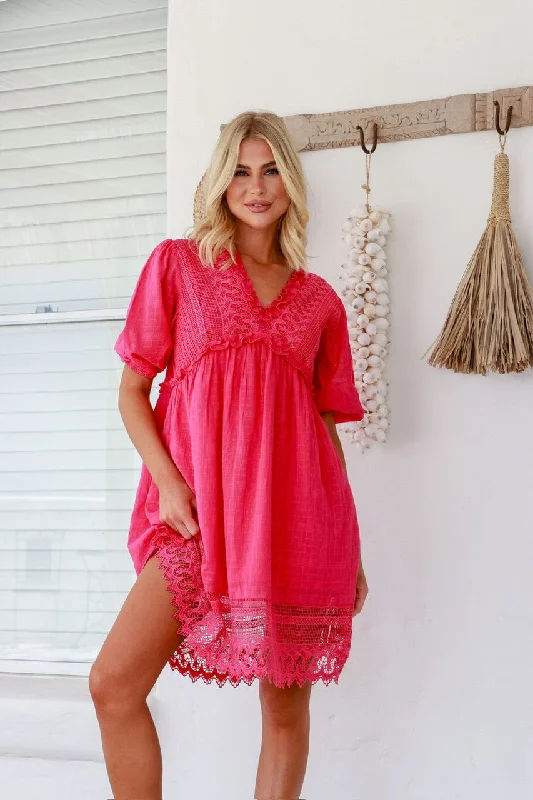Shylah Lace Trim Dress - Hot Pink
