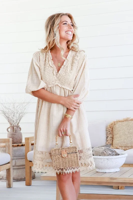 Shylah Lace Trim Dress - Latte