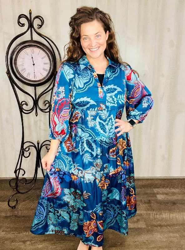 Teal Leaf Boho Dress