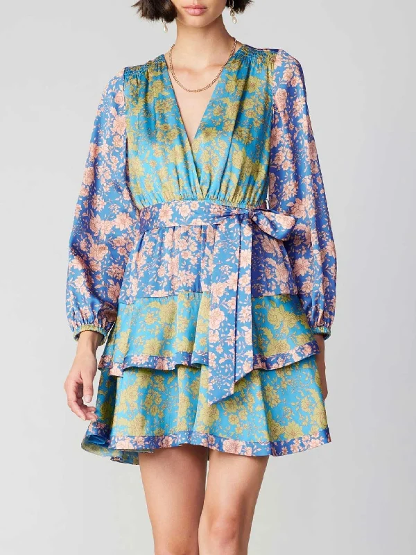 Tiered Dress with Belt - Blue Multi FINAL SALE