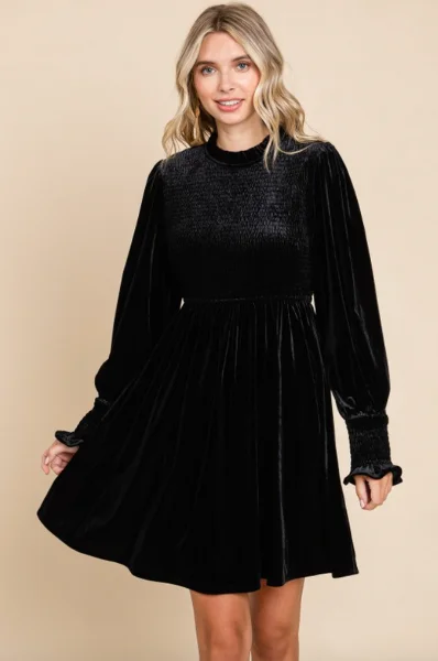 Velvet Smocked Bodice Dress