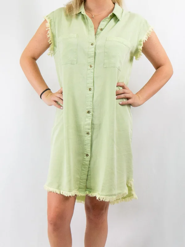 Vintage Wash Raw Hem Denim Dress